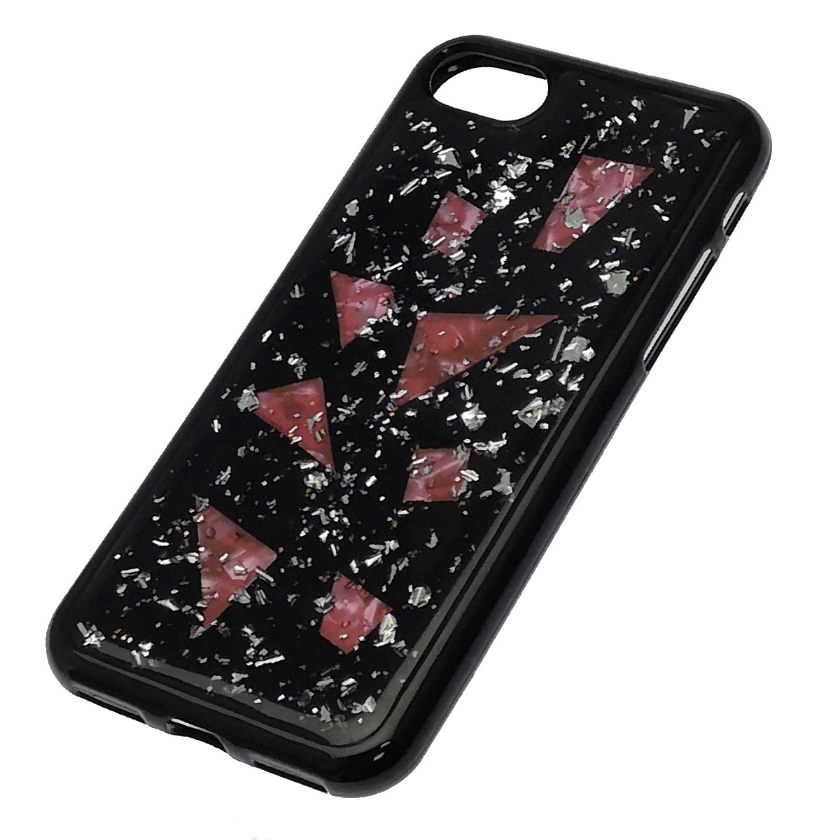 Чехол накладка для APPLE iPhone 7, силикон, блестки, рисунок осколки розовые.