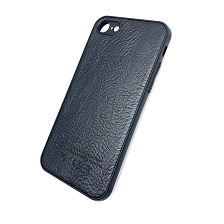 Чехол накладка для APPLE iPhone 7, 8, силикон, под кожу с логотипом, цвет черный.
