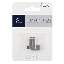 Флешка USB 2.0 8GB SMARTBUY MC25, с двумя выходами Type-C и USB-A, металл, цвет серебристый