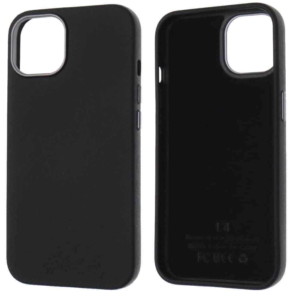 Чехол накладка для APPLE iPhone 14 (6.1"), силикон, пластик, текстура кожи, бархат, цвет черный