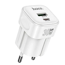 СЗУ (Сетевое зарядное устройство) HOCO C167A Surpass GaN, 30W, 1 USB Type C, 1 USB A, PD30W, QC3.0 18W, цвет белый