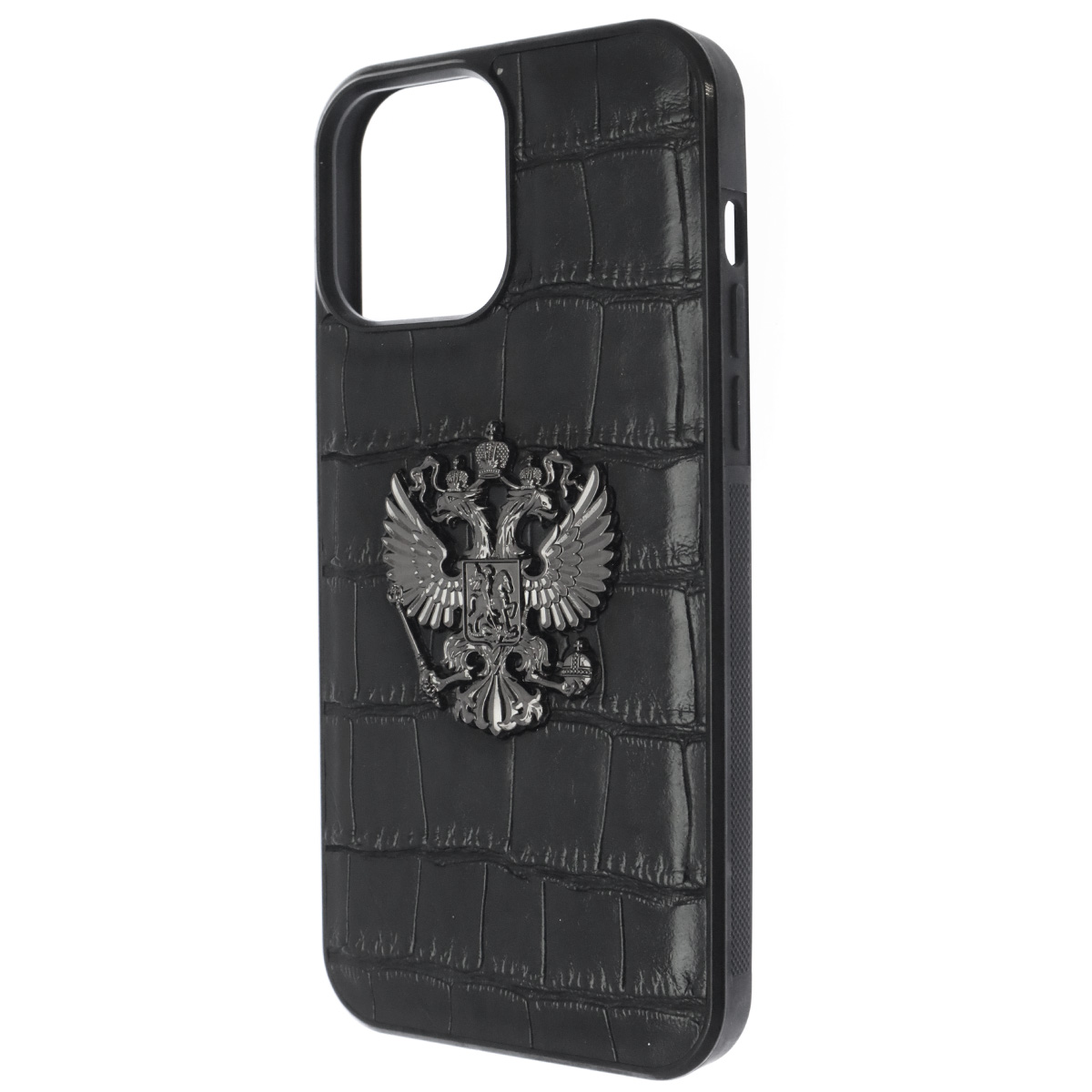 Чехол накладка для APPLE iPhone 13 Pro Max, силикон, бархат, имитация кожи, 3D герб РФ, цвет черный