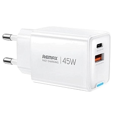 СЗУ (Сетевое зарядное устройство) REMAX GaN CA05 AC45W, 45W, 1 USB Type C, 1 USB, цвет белый СЗУ (Сетевое зарядное устройство) REMAX GaN CA05 AC45W, 45W, 1 USB Type C, 1 USB, цвет белый