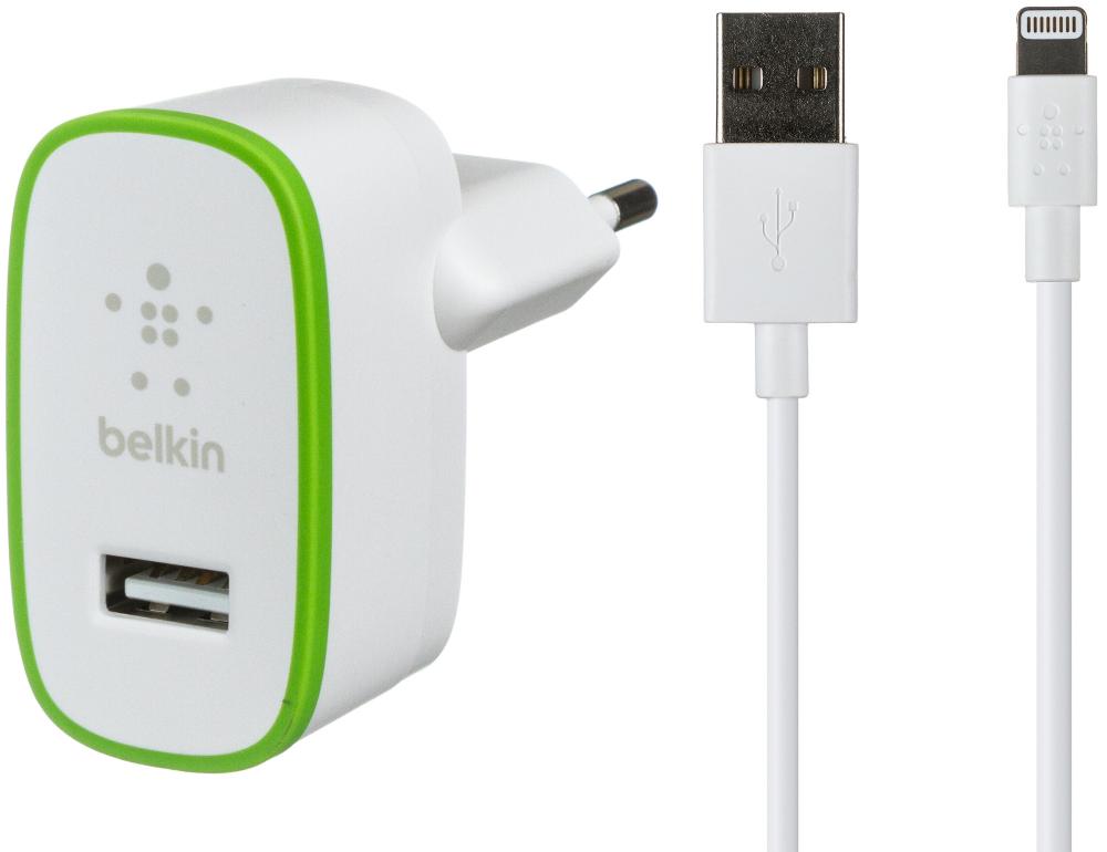 Комплект зарядных устройств "Belkin" 2,1A для Apple 8 pin сеть/авто/кабель (коробка/белый).