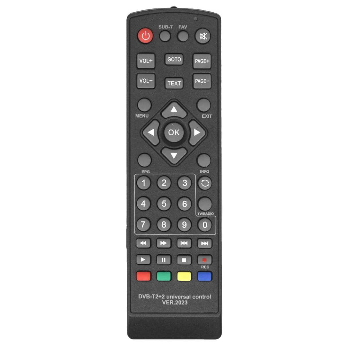 Пульт ДУ универсальный DVB-T2+2 VER.2023 для приставок цифрового ТВ, цвет черный