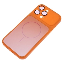 Чехол накладка для APPLE iPhone 16 Pro Max, Magsafe, защита камеры, пластик, силикон, бархат, цвет оранжевый