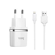 СЗУ (Сетевое зарядное устройство) HOCO C11 Single с кабелем Lightning 8 pin, 1A, 1 USB, длина 1 метр, цвет белый СЗУ (Сетевое зарядное устройство) HOCO C11 Single с кабелем Lightning 8 pin, 1A, 1 USB, длина 1 метр, цвет белый