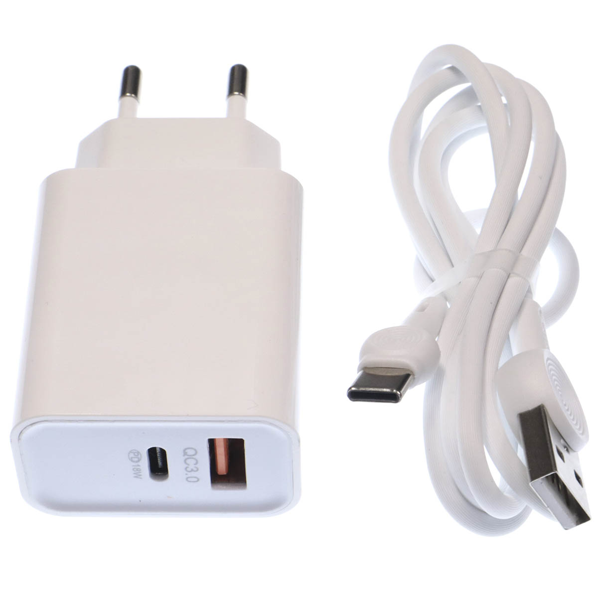 СЗУ (Сетевое зарядное устройство) EARLDOM ES-KC25C с кабелем USB Type C, 18W, 1 USB Type C, 1 USB, длина 1 метр, цвет белый
