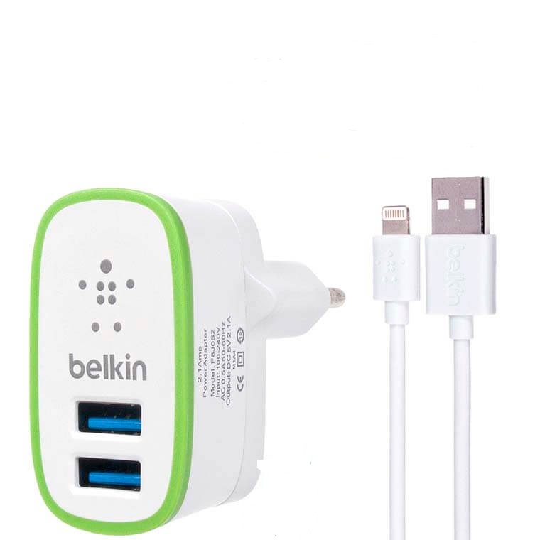 СЗУ 2in1 Belkin (кабель Iphone5/6/Ipad Air/mini) 2USB/2.1A/белый, оригинальная упаковка.