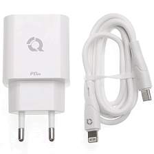 СЗУ (Сетевое зарядное устройство) QAYAN QHC-103 с кабелем USB Type C на Lightning 8 pin, 20W, PD20W, 1 USB Type C, длина 1 метр, цвет белый