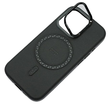 Чехол накладка Modern Stylish с поддержкой MagSafe для APPLE iPhone 16 Pro, защита камеры, подставка, экокожа, бархат, цвет черный