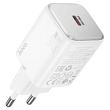 СЗУ (Сетевое зарядное устройство) HOCO N40 Mighty, 20W, 1 USB Type C, PD, Q3.0, цвет белый