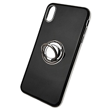 Чехол накладка для APPLE iPhone XS MAX, силикон, лого, кольцо держатель, цвет черный.