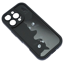 Чехол накладка для APPLE iPhone 16 Pro, силикон, защита камеры, бортики, рисунок 2 черных кота