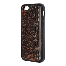 Чехол накладка для APPLE iPhone 5, iPhone 5G, iPhone 5S, iPhone SE, силикон, глянцевый, рисунок Коричневая кожа Каймана