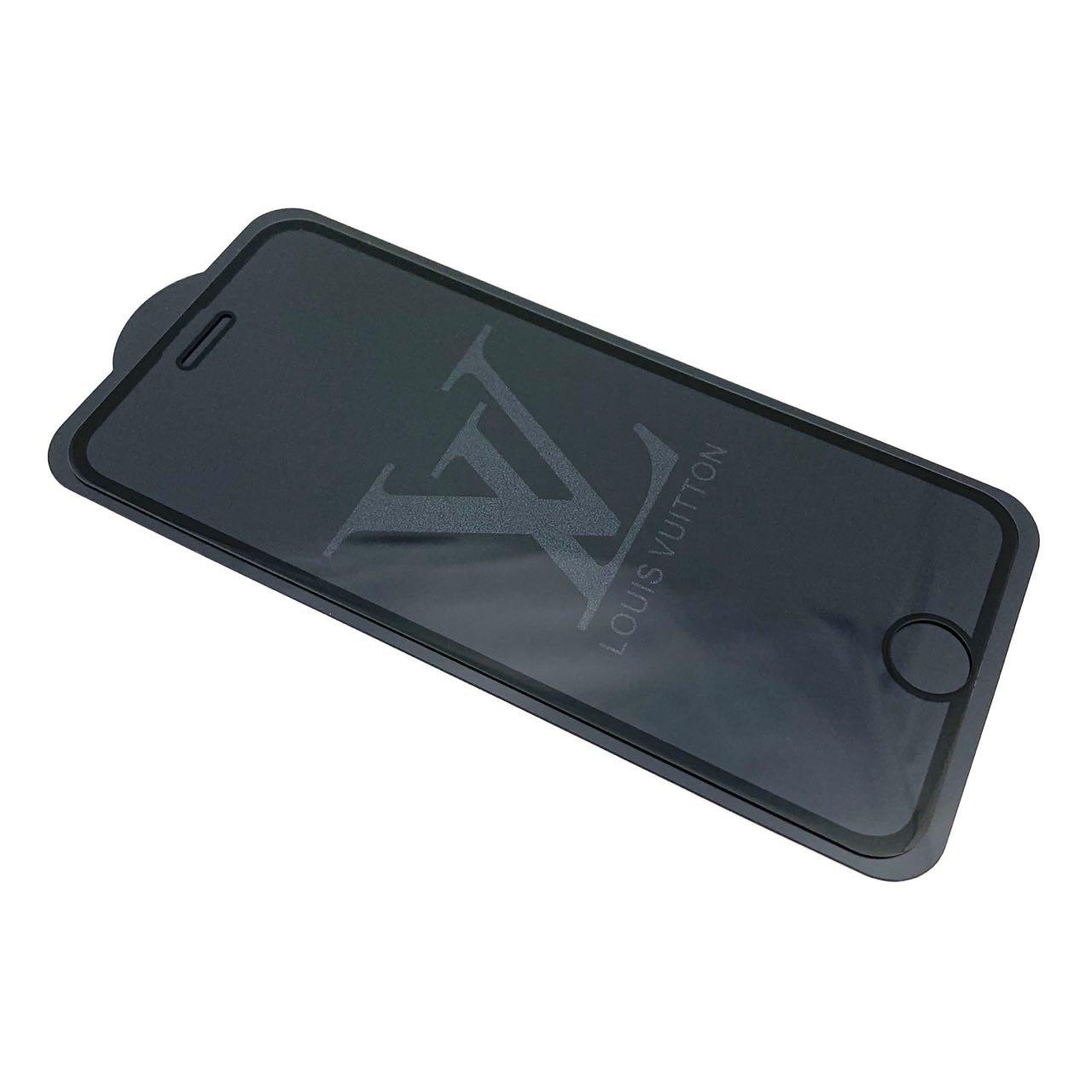 Защитное стекло "9D" GLASS FULL GLUE для APPLE iPhone 7 / 8 (4.7"), с рисунком лого LOUIS VUITTON цвет канта черный.