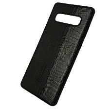 Чехол накладка для SAMSUNG Galaxy S10 Plus (SM-G975) силикон, под кожу, цвет черный.