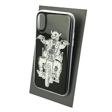 Чехол накладка для APPLE iPhone X, iPhone XS, силикон, глянцевый, рисунок Белый череп на мотоцикле