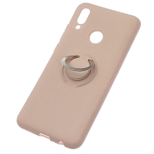 Чехол накладка RING для HUAWEI Honor 10 Lite, P Smart 2019, силикон, бархат, кольцо держатель, цвет розовый песок