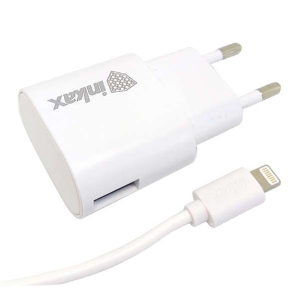 СЗУ "Inkax" 5V - 1000mA CD-08-IP + USB кабель Apple lightning 8 pin цвет белый.
