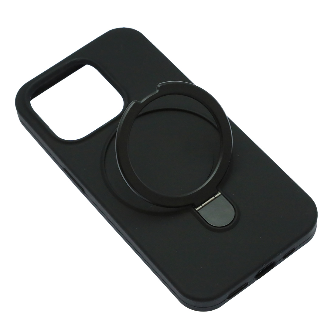 Чехол накладка для APPLE iPhone 15 Pro, кольцо держатель, силикон, бархат, цвет черный