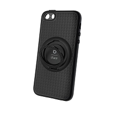 Чехол накладка iFace для APPLE iPhone 5, 5G, 5S, SE, силикон, кольцо держатель, цвет черный.