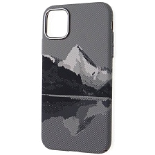 Чехол накладка FreeAir с поддержкой MagSafe для APPLE iPhone 11, пластик, светится в темноте, рисунок Гора, цвет серый