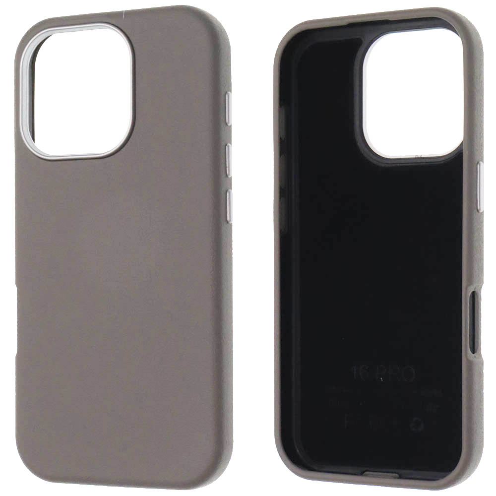 Чехол накладка для APPLE iPhone 16 Pro (6.3"), силикон, пластик, текстура кожи, бархат, цвет серый