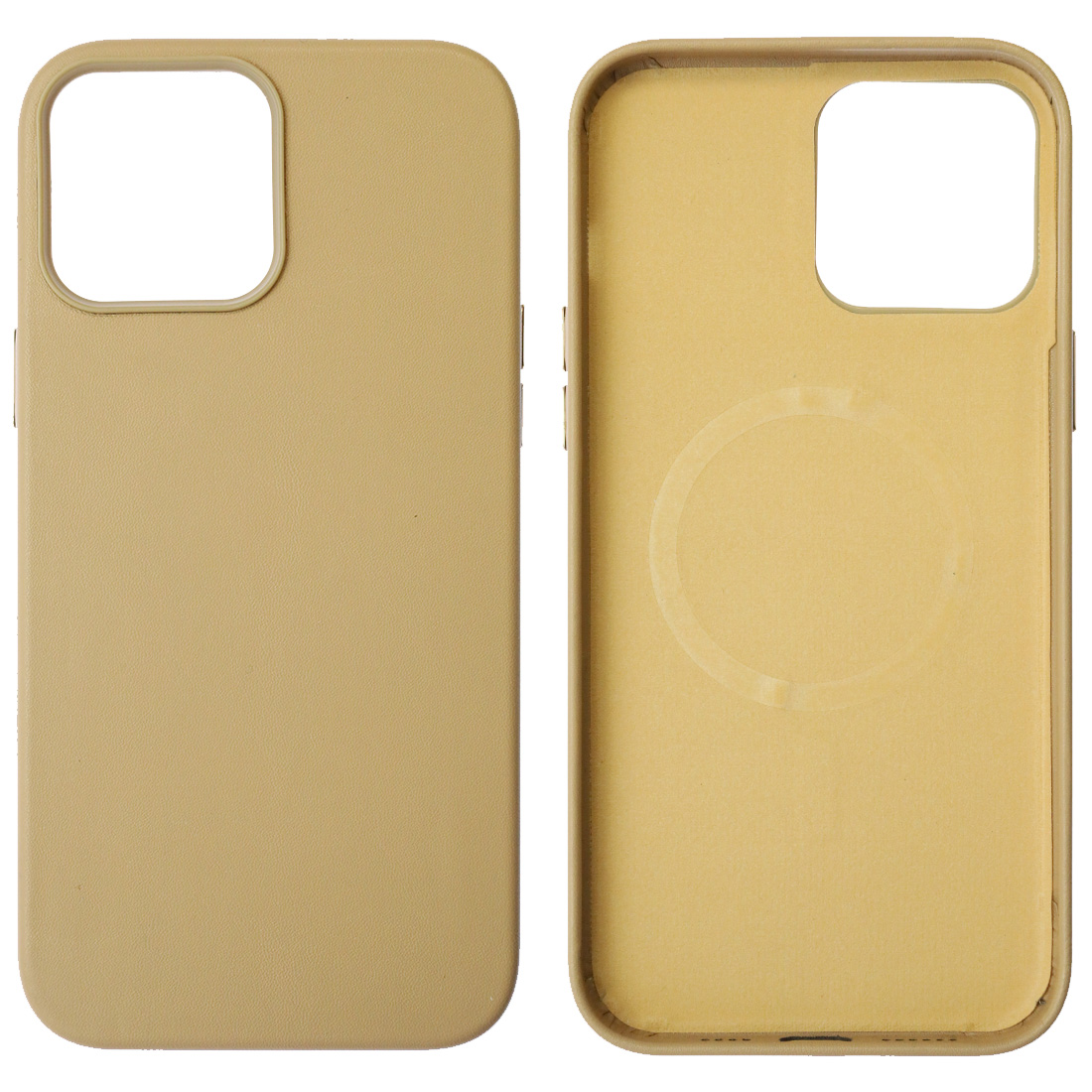Чехол накладка Leather Case с поддержкой MagSafe для APPLE iPhone 13 Pro Max, силикон, бархат, экокожа, цвет желто бежевый