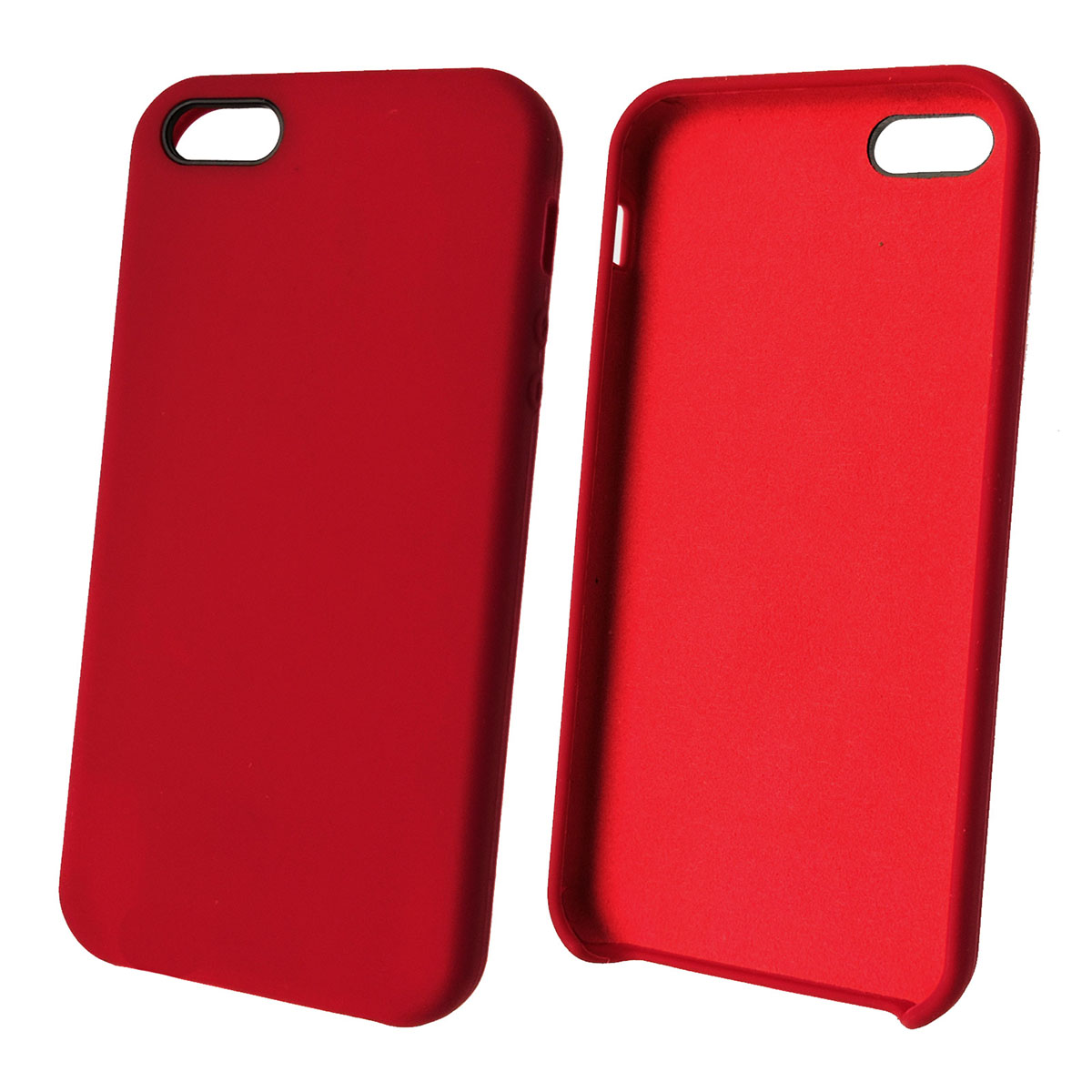 Чехол накладка Silicon Case для APPLE iPhone 5, 5S, SE, силикон, бархат, цвет красная роза.