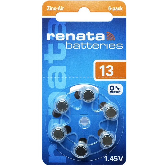 Батарейка RENATA ZA13 (PR48,AC13,DA13) BL6 Zinc Air 1.45V, для слуховых аппаратов