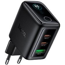СЗУ (Сетевое зарядное устройство) HOCO N79 GaN Sapiencia, 2 USB Type C, 1 USB A, PD65W, QC3.0 18W, дисплей, кнопка, цвет черный