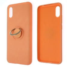 Чехол накладка RING для XIAOMI Redmi 9A, силикон, кольцо держатель, цвет персиковый