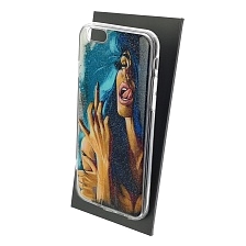 Чехол накладка для APPLE iPhone 6, iPhone 6G, iPhone 6S, силикон, блестки, рисунок Девушка с синими волосами