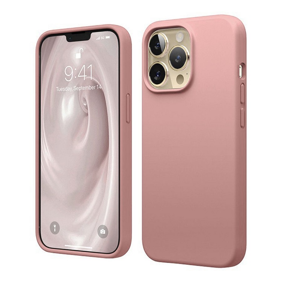 Чехол накладка Silicone Case для APPLE iPhone 15 Pro Max, L-ogo, бархатная подложка, цвет песочно-розовый