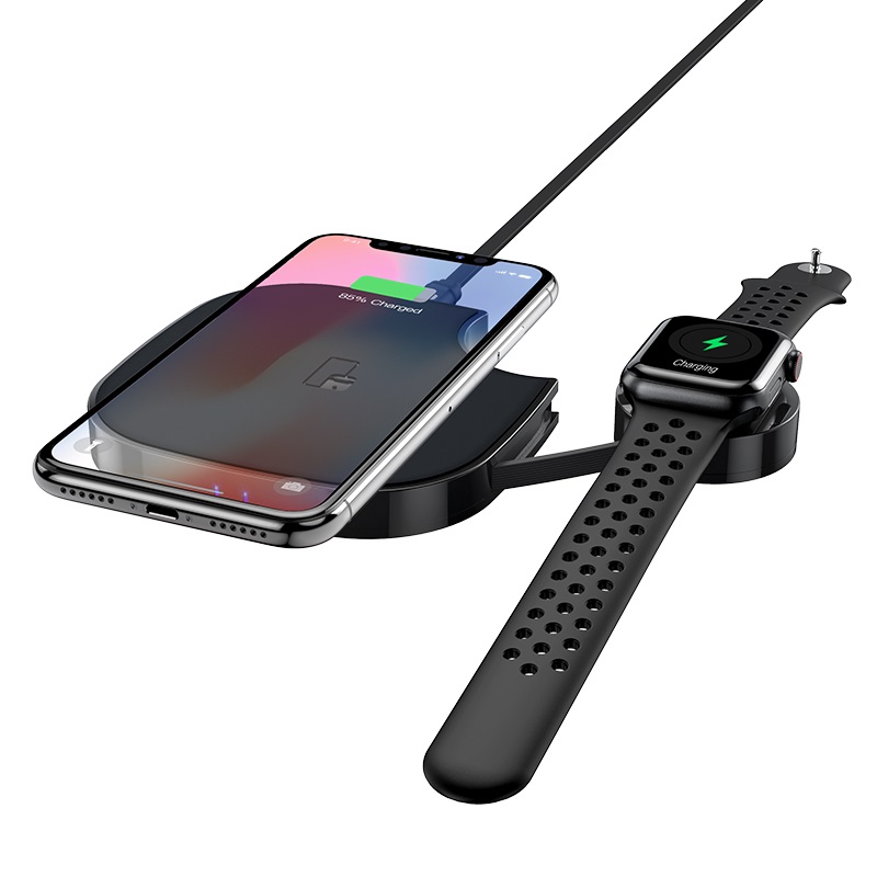 HOCO S5 Rich power 2-в-1 беспроводное зарядное устройство для мобильных телефонов 5W, 7.5W, 10W и для Apple Watch series 1 / 2 / 3 / 4, цвет черный.