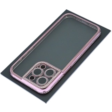 Чехол накладка для APPLE iPhone 15 Pro Max, силикон, защита камеры, стразы, цвет окантовки розовое золото