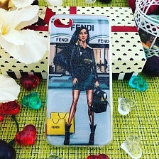 Чехол накладка для APPLE iPhone 7, 8, силикон, рисунок девушка FENDI.
