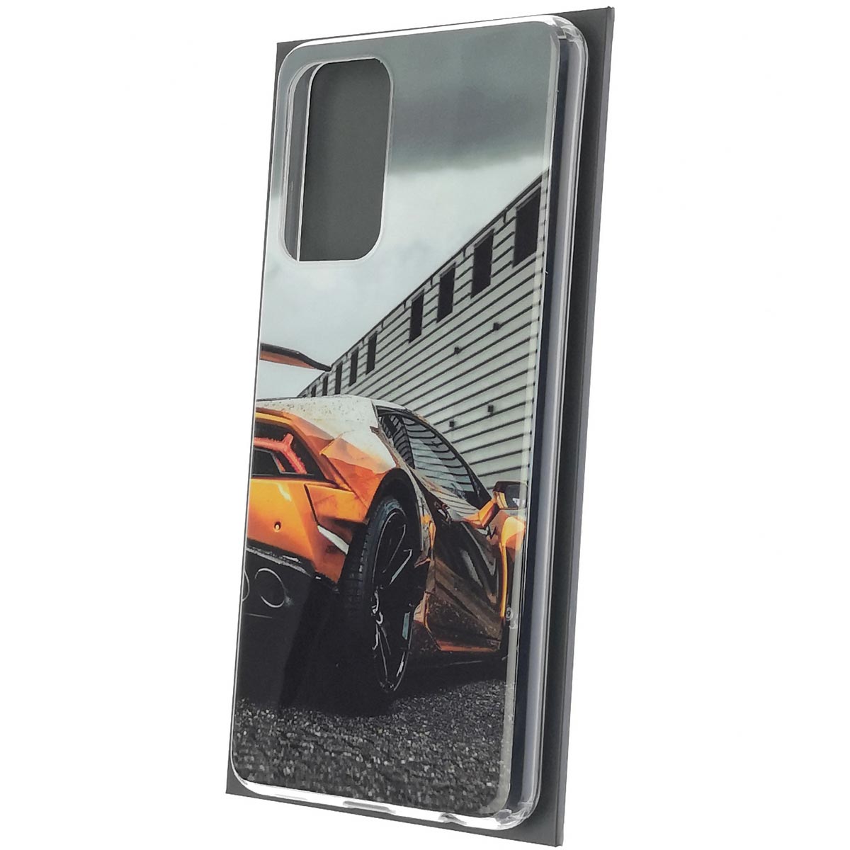 Чехол накладка Vinil для SAMSUNG Galaxy A72 (SM-A725F), силикон, глянцевый, рисунок оранжевый Lamborghini