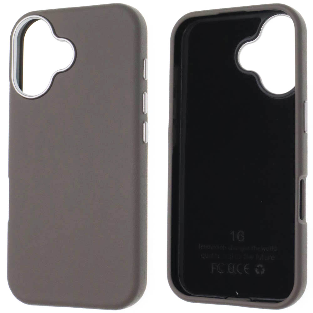 Чехол накладка для APPLE iPhone 16 (6.1"), силикон, пластик, текстура кожи, бархат, цвет серый