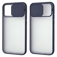 Чехол накладка для APPLE iPhone 12 mini (5.4"), силикон, пластик, матовый, со шторкой для защиты задней камеры, цвет окантовки темно синий
