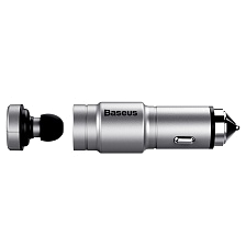 Беспроводная Bluetooth гарнитура Baseus со встроенной АЗУ, с выходом USB 2.4A, цвет серебристый | ВСЁ ПО 300