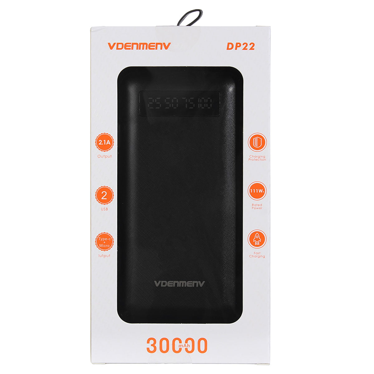 Внешний портативный аккумулятор, Power Bank VDENMENV DP22, 30000mAh, цвет черный