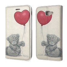 Чехол книжка для SAMSUNG Galaxy J5 Prime (SM-G570), экокожа, рисунок Мишка Тедди и красный шарик.