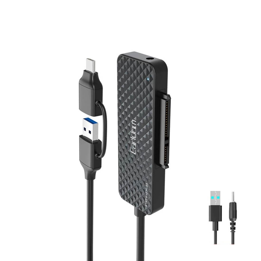Переходник (кабель) EARLDOM ET-W37 2в1 USB-C/USB - SATA+3 порта USB3.0, для подключения HDD / SSD, длина 50 см, цвет черный