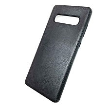 Чехол накладка для SAMSUNG Galaxy S10 Plus (SM-G975), силикон, под кожу, с логотипом, цвет черный.