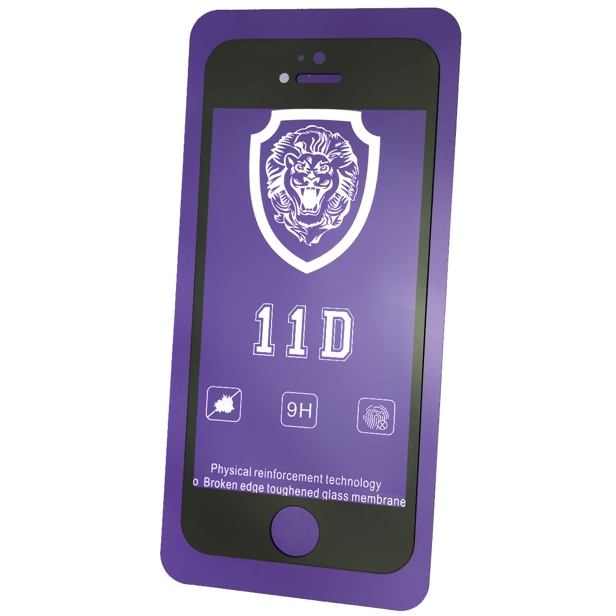 Защитное стекло 11D LION FULL GLUE для APPLE iPhone 5, iPhone 5G, iPhone 5S, iPhone SE, цвет окантовки черный.