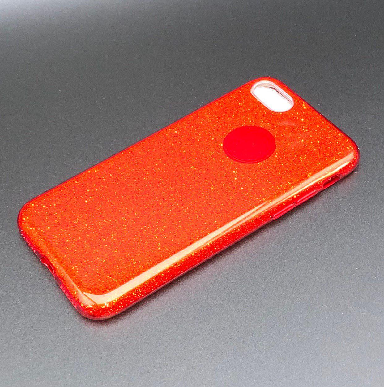 Чехол накладка Shine для APPLE iPhone 7, 8, силикон, блестки, цвет красный.