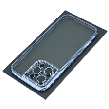 Чехол накладка для APPLE iPhone 14 Pro Max, силикон, защита камеры, стразы, цвет окантовки голубой