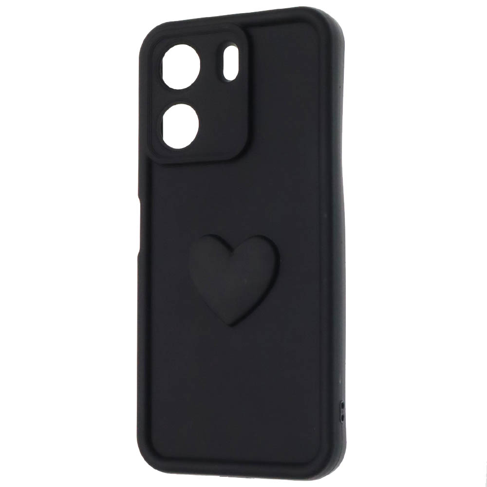 Чехол накладка для XIAOMI REDMI 13C, POCO C65, силикон, 3D сердце, защита камеры, бортики, цвет черный